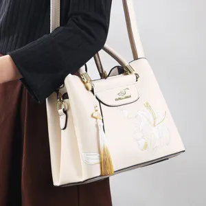 Elegant Chinese style embroidered tote bag for women, casual commuting shoulder crossbody bag.