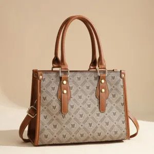 Women large capacity tote bag stylish brown monogram commuter shoulder handbag daily use