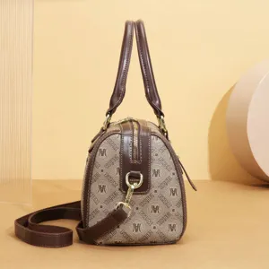 Vintage brown monogram pillow shoulder bag for women, stylish casual crossbody handbag daily use.