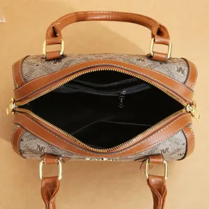 Vintage women Boston handbag large capacity PU leather monogram pillow bag shoulder tote bag