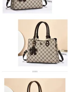 Stylish women's monogram handbag with top handles, crossbody strap and cute flower charm.