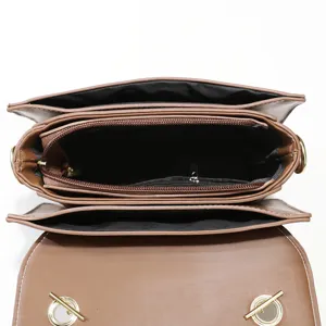 Stylish brown women's crossbody shoulder bag with multi-compartment design for daily wear.