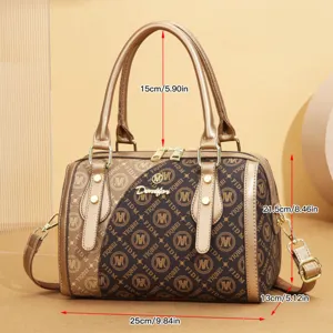 Fashion retro pillow handbag large capacity shoulder messenger bag with top handle and monogram.