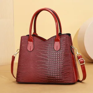Borsa a mano in vernice rossa con stampa coccodrillo, elegante borsa a tracolla con manici.