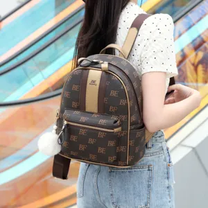 Vintage PU Leder Geometrische Print Grote Capaciteit Rugzak Voor Vrouwen Multi Compartiment Reizen Daypack Casual Stijl Mode Schooltas