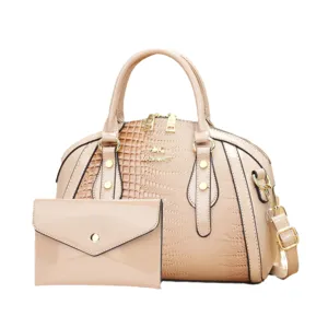 Élégant ensemble de sac à main pour femme, grand sac bandoulière vernis avec texture croco.