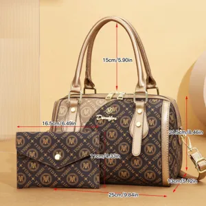 Women luxury monogram handbag set retro shoulder crossbody bag with matching wallet purse