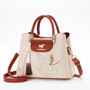 Chinese style embroidery women handbag, elegant top handle casual crossbody shoulder bag design.