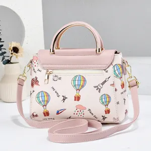 Pink women shoulder handbag fashion crossbody bag casual top handle bag with cute print design