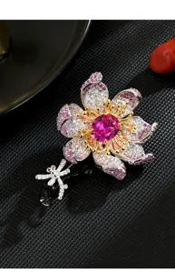 Exquisite zirkonia blume libelle brosche mit farbverlauf für damen mode detailansicht.