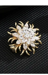 Exquisite luxury crystal snowflake brooch pin, sparkling marquise zircon detail.