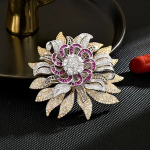 Nea Kineziki Retro Anthomeno LouLoudi Brooch High-End Design Chalkos Zirkonia Stras Gynaikeia Polyteleia Axouar Rouxon