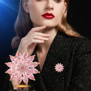 Exquisite pink crystal flower brooch pin, luxury fashion apparel accessory for women daily.