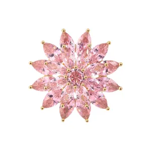 Exquisite pink crystal snowflake brooch for women, elegant coat pin jewelry accessory