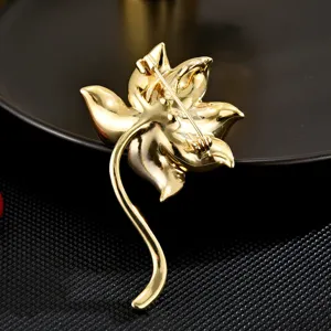 Gold lotus flower brooch elegant coat pin anti-glare fashion jewelry accessory for women daily wear
