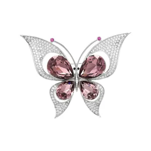 Elegant crystal butterfly brooch pin with sparkling pink rhinestones for stylish women coats.