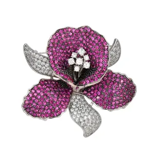 Stunning pink white zircon orchid brooch pin, elegant fashion suit jacket dress jewelry gift.