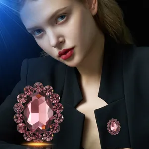 Élégante broche en cristal rose de style français pour femmes, accessoire de mode.