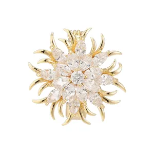 Luxury crystal snowflake brooch pin for women, sparkling cubic zirconia floral jewelry.