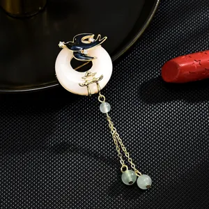 Vintage Swallow Courtyard Tassel Brooch Zircon Enamel Peace Buckle Pin Fashion Clothing Jewelry For Women