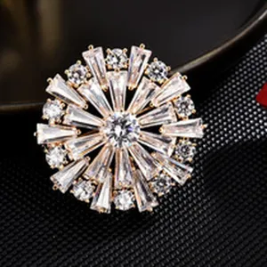 Elegant crystal sunburst brooch for women sparkling cubic zirconia lapel pin jewelry gift