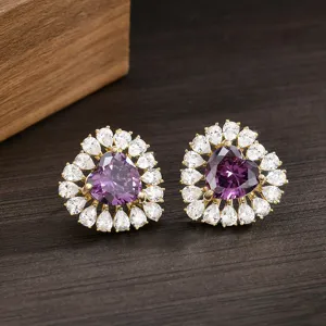 Luxury Heart Stud Earrings With Zirconia And 925 Silver Post Gold Silver Plated Chic Fashion Jewelry Gift For Women