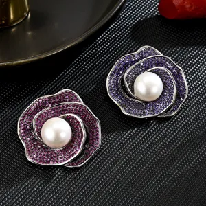 Luxury Camellia Flower Brooch Pin With Freshwater Pearl And Rhinestone Elegant Suit Coat Accessories For Women Jewelry