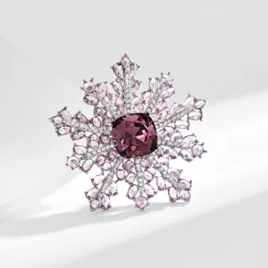 Stunning double-layer snowflake brooch with purple crystal for elegant daily fashion style.