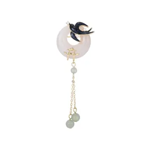 Vintage Chinese style swallow pavilion tassel brooch elegant women pingankou cheongsam pin