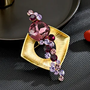 Broche Cuadrado Geométrico De Cristal De Lujo Francés Cobre Estrás Accesorios De Traje Joyería De Moda Para Mujeres