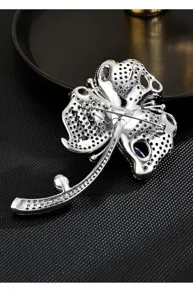 Elegant blue flower brooch for women, exquisite fashion jewelry accessory back detail view.