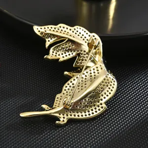 Elegant gold-tone leaf brooch for women, sparkling pave crystal pin for suit coat and dress.