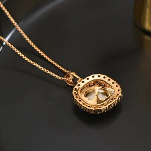 Gold-plated clover pendant necklace featuring rhinestone square frame for women fashion jewelry