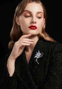 Exquisite micro-pave cubic zirconia floral brooch pin, elegant luxury women accessory.