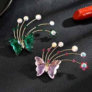 Elegant Sweet Butterfly Fairy Rhinestone Brooch Gold Plated Crystal Brooches Suit Dress Accessories Women Jewelry