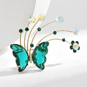 Elegant green crystal butterfly brooch dreamy zircon fashion pin for women dress jacket apparel