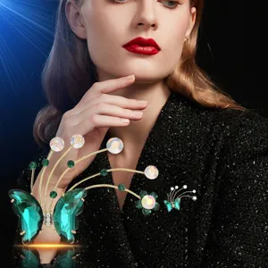 Elegant butterfly zircon brooch for women, stunning suit jacket dress lapel pin accessory.