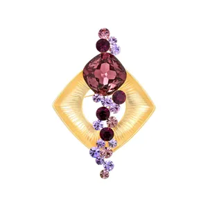 Broche cuadrado geométrico de cristal austríaco de lujo elegante alfiler dorado