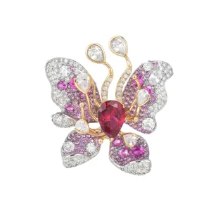 Luxus rote Zirkonia Schmetterling Brosche Kristall Strass Statement Anstecknadel Damen