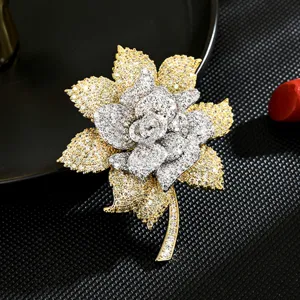 Moda Elegant Full Rhinestone Flower Brooch Pin Suit Accessories Luxury Plant Brooch Jewelry Gift