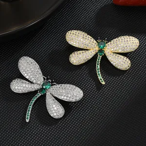 Elegant Dragonfly Brooch Pin Copper Zirconia Rhinestone Fashion OL Animal Brooches Jewelry Accessories For Women Men
