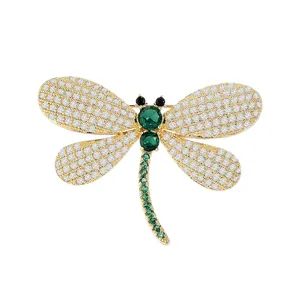 Elegant gold plated crystal dragonfly brooch pin for women fashion jewelry accessories