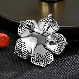 Elegant purple zircon flower brooch pin, classic back structure corsage accessory for women.