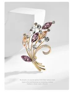 Korean style colorful zircon bouquet brooch, copper gold plated micro-inlaid crystal flower pin