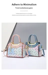 Sac à main pour femme imprimé en dégradé avec poignée en métal et bandoulière.