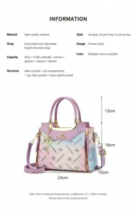 Sac à main pour femme imprimé en dégradé, sac bandoulière décontracté avec grande capacité.