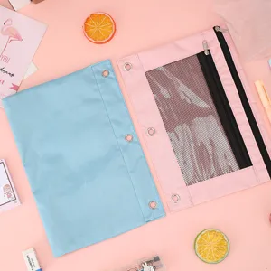 Pochette stylo classeur 3 anneaux oxford grande capacite rangement papeterie bureau rose