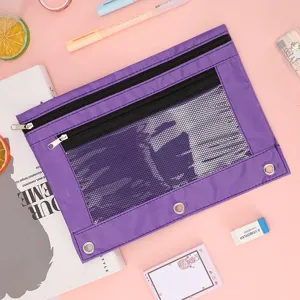 Trousse a crayons en tissu Oxford a 3 anneaux Pochette pour documents Grande capacite