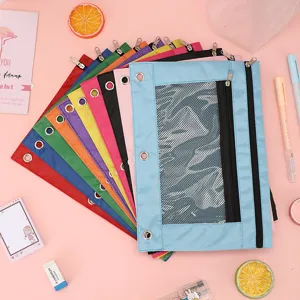 Trousse à crayons à anneaux en tissu Oxford grande capacité pochette de papeterie