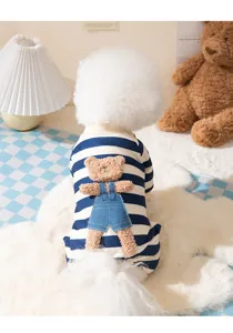 Leuke gestreepte huisdier kleding met 3D teddybeer voor honden en katten in de winter
